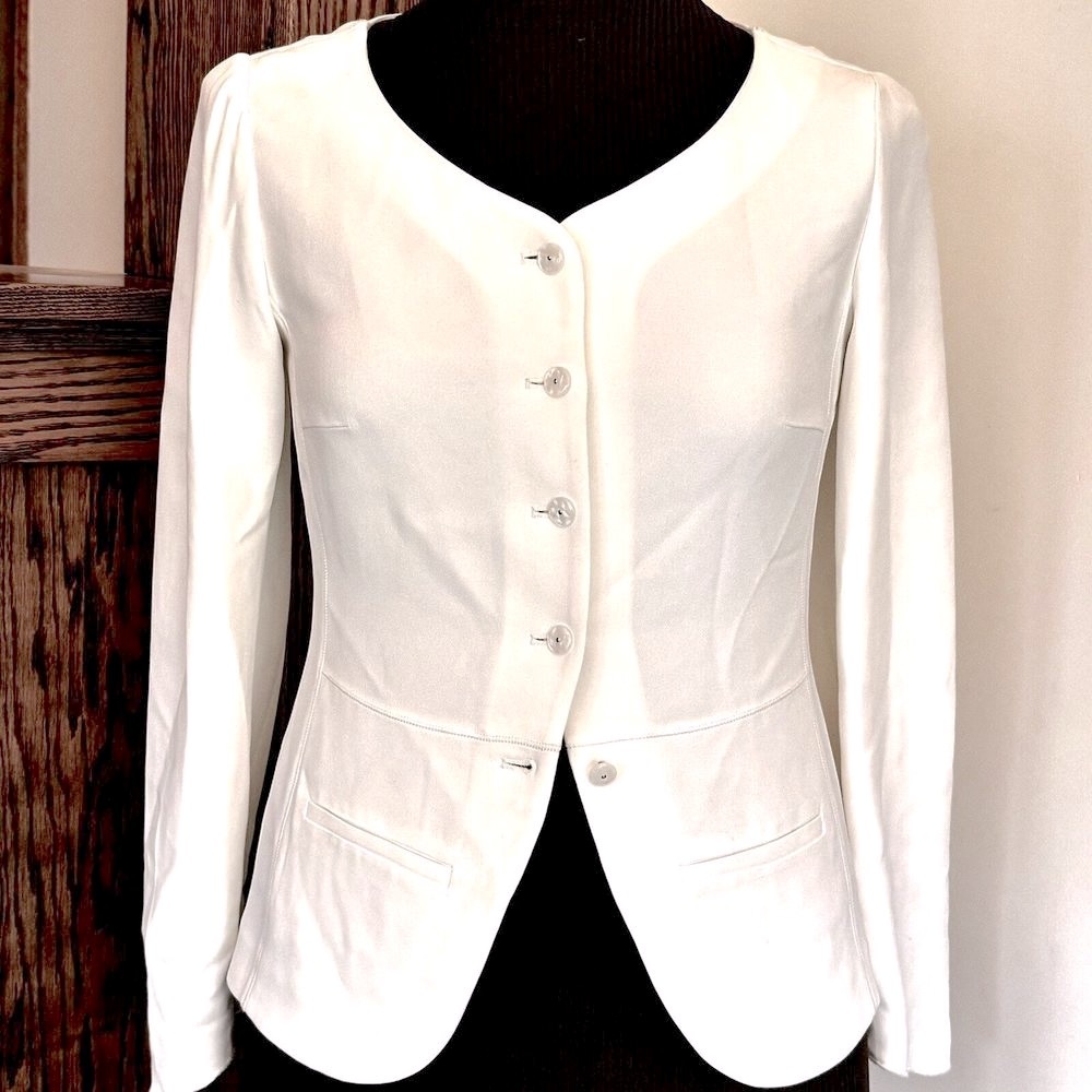 Di Vita Italy Dressy Top Career Special Occ Ivory Crepe Fitted Long Sleeve Sz 4